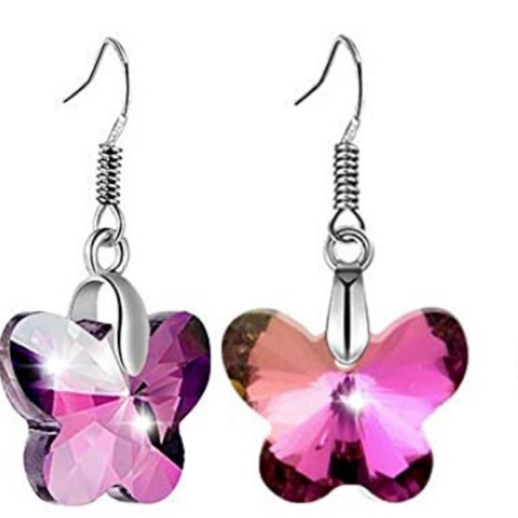 Butterfly Earrings Dangle Crystal Cut Earrings Butterflies Silver Translucent - Picture 3 of 8